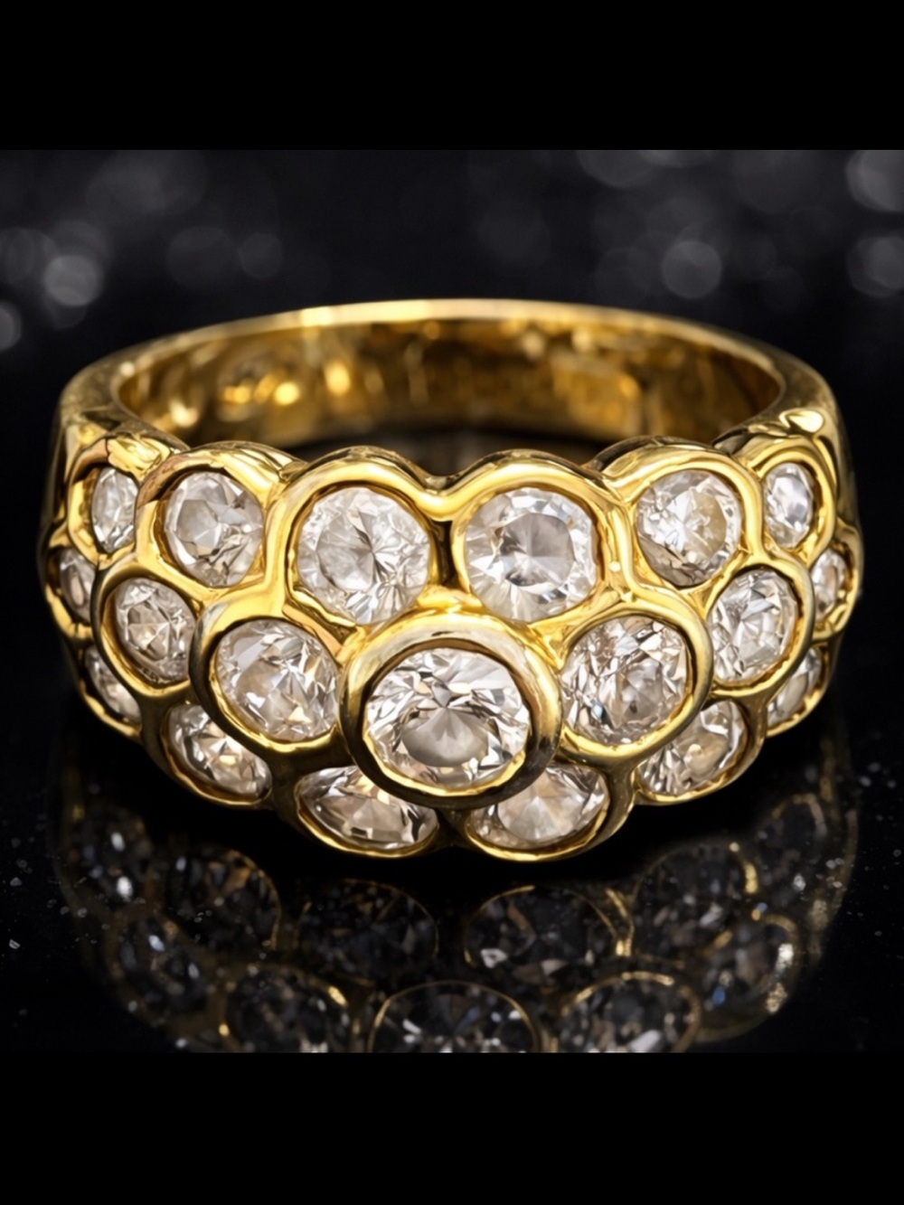 Suzanne Somers Vintage Bezel Set round brilliant cut wedding cocktail ring gold